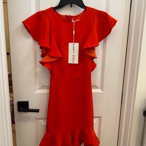 Selfie Leslie Ruffle Shoulder Bodycon Red Dress